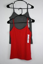 Women's Time and Tru Adjustable Strap Camis 2-Pack Red/Grey XS 0-2