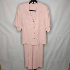 Fine Line vintage women's S/M top and pants set peach white checked see below 