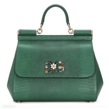Dolce & Gabbana Emerald Green Sicily Bag Top Handle Millennials Crystal Dg Logo