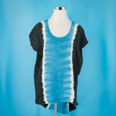 Stark X Anthropologie Size Medium M Blue Tie Dip Dye Print Linen Tunic Top