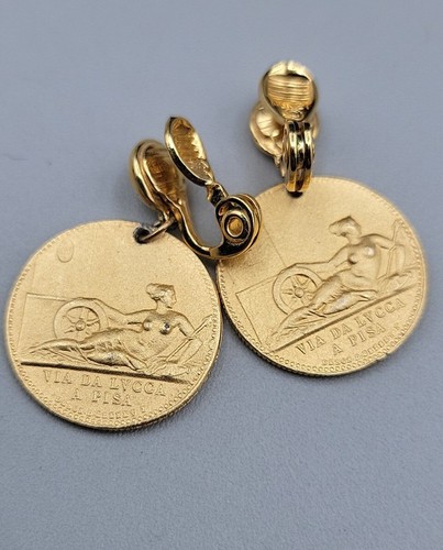 Monet Rare Necklace & Clip-On Personification Luck Coin Medal Earrings Estate - Picture 21 of 22