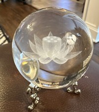 3D Laser Engraved Crystal Ball Healing Glass Decor Lotus Flower 2.5 B1