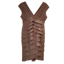 Adrianna Papell Metallic Gold Shutter Pleated Bodycon Cocktail Sheath Dress 8