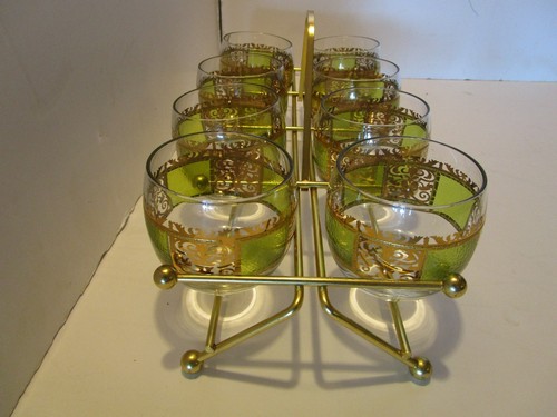 Vintage Culver Glass Roly Poly Prado 9 Pc. Metal Holder 14 Oz. 1960's MCM - Picture 4 of 12