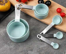 8PCS Kitchen Measuring Cups & Spoons Set Stackable Stainless Steel Handles