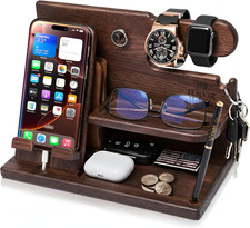 Wood Phone Docking Station for Men - Desk or Nightstand Organizer - Birthday Gif