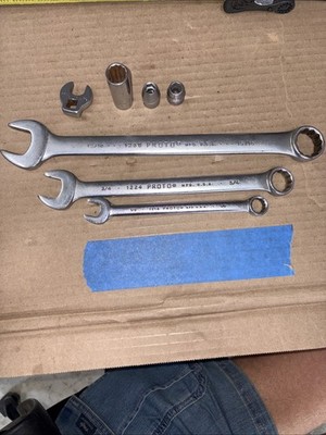 Vintage Proto 7 Piece Combination Wrench, Crow Foot, Sockets