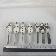 Snowman Holiday Appetizer Cheese Butter Spreaders Knives Set 7 Stainless Steel