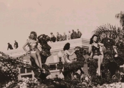 FOUND PHOTO Swimsuit Models Girls On Parade Float 1940s Snap Shot Vtg California