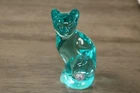 Fenton Art Glass Clear Aqua Teal Blue 2000 Sitting Cat 5 1/4" tall Stunning