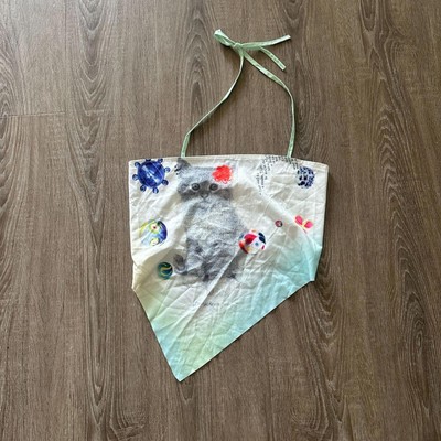 Playful Y2K Kitten Print Halter Bandana Crop Top