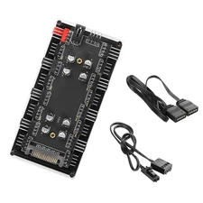 YACSEJAO Case Fan Hub, 12V 4Pin PWM + RGB 2 in 1 Controller with SATA... 