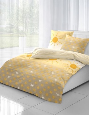Dormisette Fein Biber Bettwäsche Gelb Sonne 135x200 80x80 cm