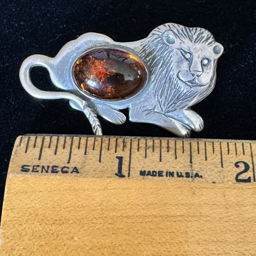 "De colección León Ámbar Báltico Plata Esterlina 1.75"" Ancho x 1"" Alto Ancho Brilla" - Imagen 5 de 6