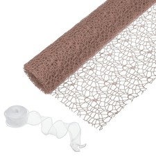 Flower Wrapping Mesh Paper - 15ft Hollow Net Yarn with Ribbon, Khaki