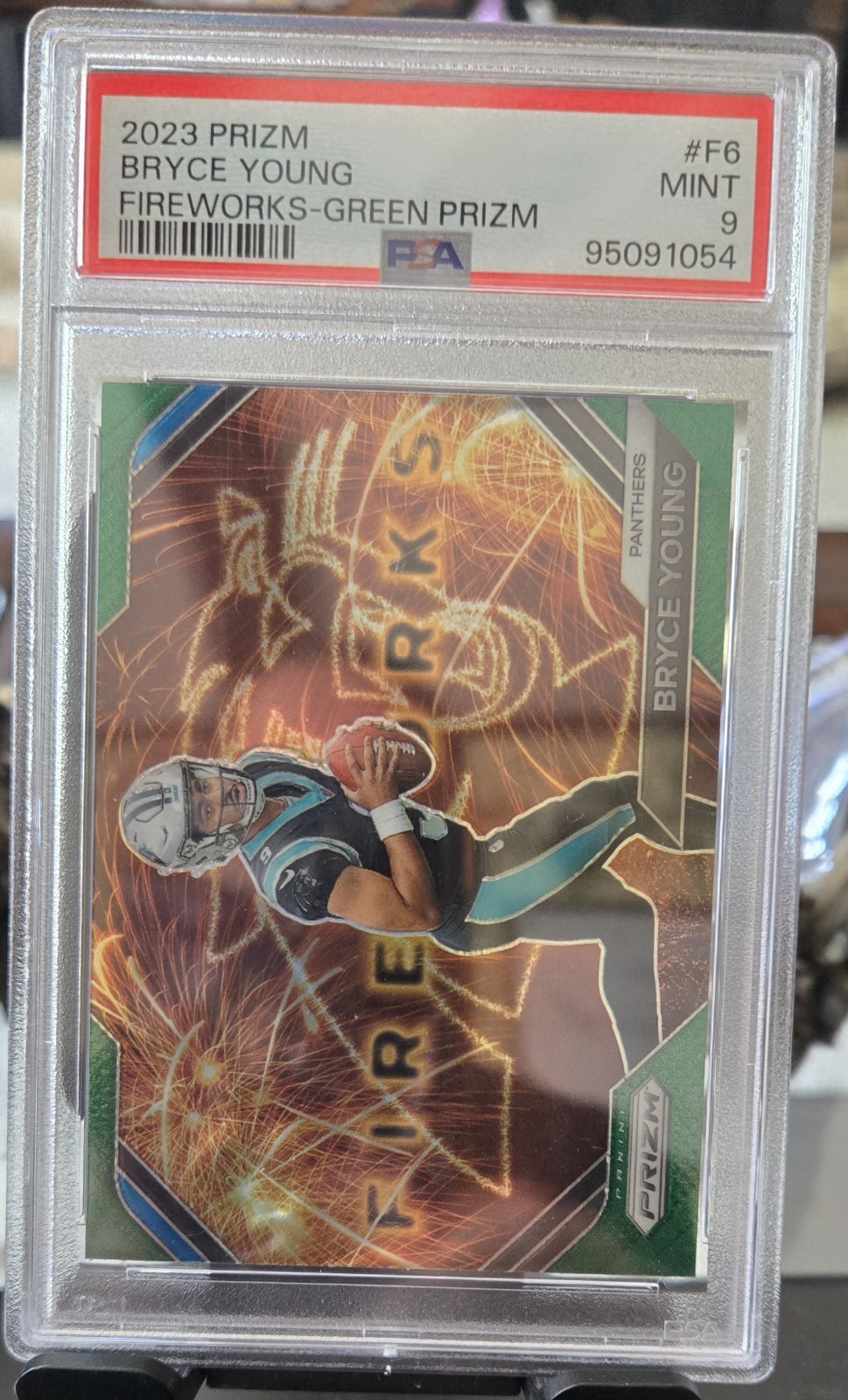 Bryce Young 2023 Panini Prizm - Fireworks Green Prizm RC PSA 9