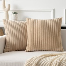Kevin Textile Throw Pillow Covers Soft Corduroy Decorative Set of 2 Boho Stri...