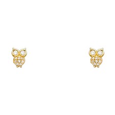 NEW 14K YELLOW GOLD OWL STUD EARRINGS WITH SCREW BACK