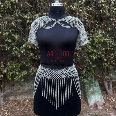 Aluminum Chainmail Top & Skirt Set 10mm 16G Butted Rings Festival Armor Costume