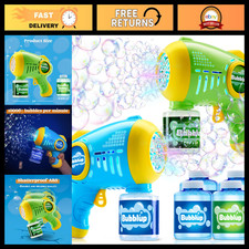 Automatic Bubble Guns for Kids - 2 Pack with 4 Bottles Solution, Summer Fun, Par