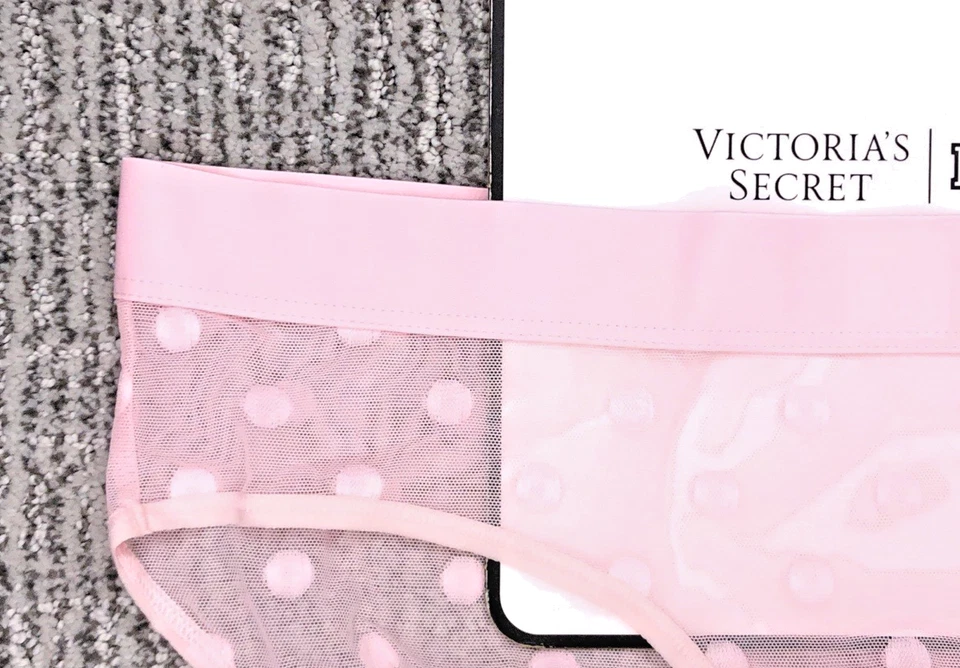Panty Hiphugger Victoria's Secret Nuevo con Etiquetas Mediana Rosa Lunares Transparente Heritage Logo Foto 3 de 4