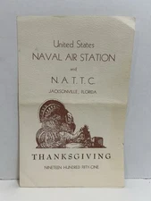 U.S. Naval Air Station & N.A.T.T.C. Jacksonville FL Thanksgiving Menu 1951