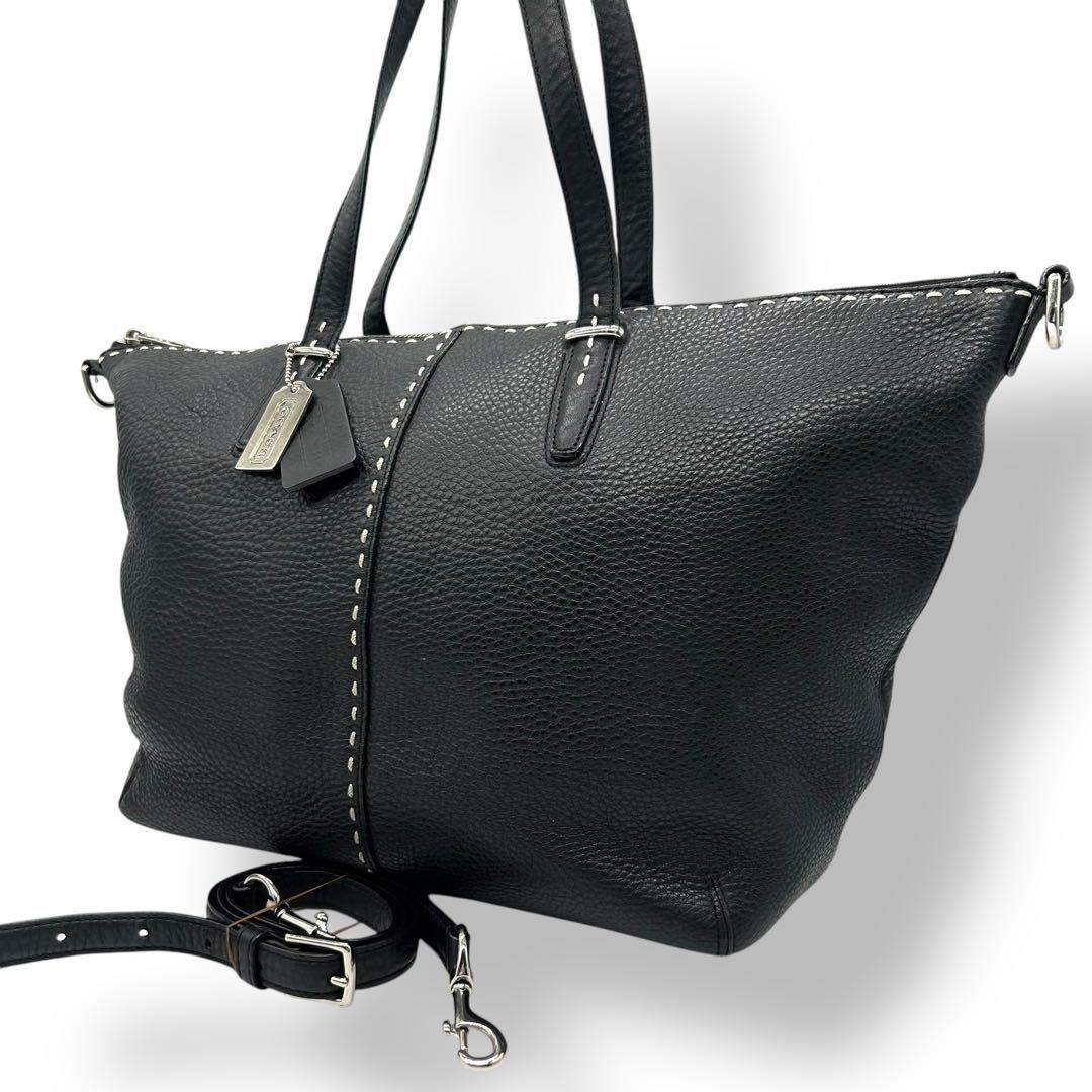 Coach Black Leather 2Way Tote Bag Authentic G0803401