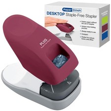 Plus Paper Clinch Desktop Staple-Free Stapler, Wine Premium Wine