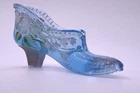 Fenton 95th Anniversary Blue Glass Slipper Shoe Hand Painted Tulips Colonial Art