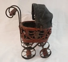 Small Antique Wood And Ornate Rattan Baby Carriage Buggy Pram Salesman Sample 