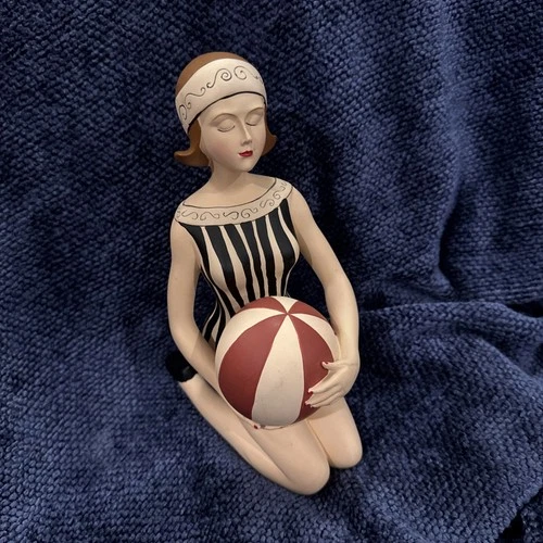 Retro Lady Sunbather Figure Water Balloon Ball 1930s Pinup Girl Bathing Beauty
