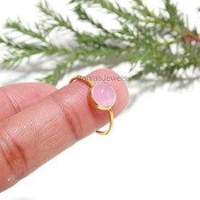 AA Rose Quartz Round Gemstone Solid 18K Gold Wedding Gift Women Band Ring