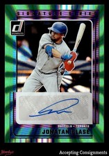 2025 Donruss Signature Series Green Laser Jonatan Clase AUTO BLUE JAYS