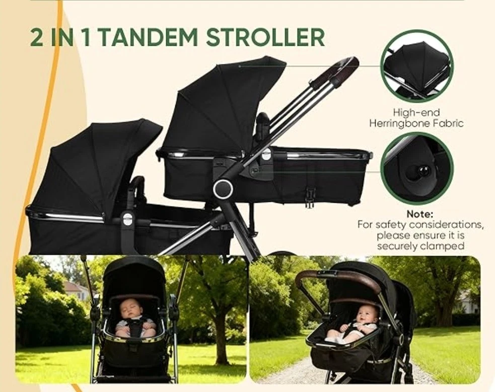 Double Stroller Track Tandem Stroller Foldable Pushchair for Infant and Toddler