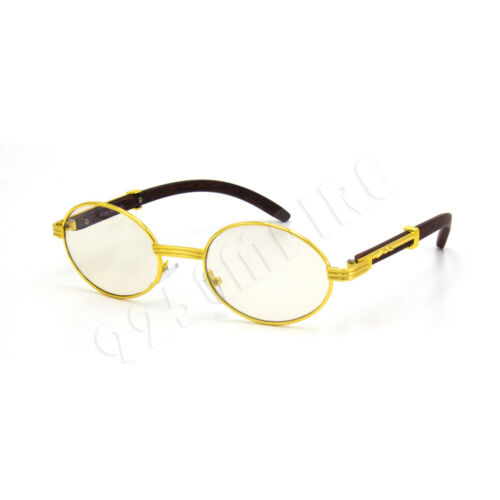 Occhiali da uomo montatura oro ovale in metallo lenti occhi chiari vintage retrò hip hop 139C - Foto 3 di 4