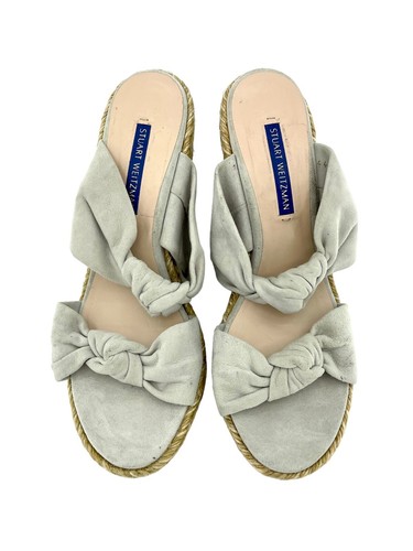 Stuart Weitzman Wedge Sandal Espadrille Light Grey Slides SZ 7 New $395 SH18 - Picture 4 of 11