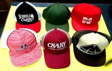 6 Vintage Snap Back Trucker Advertsing Hats-4 are Mesh sides-Used 80s