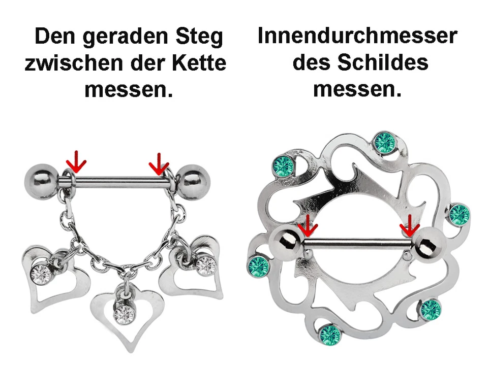 Brustpiercing Schmuck Brust Schild Herz mit Pfeil und Hantel in Titan oder Stahl - Bild 2 von 2