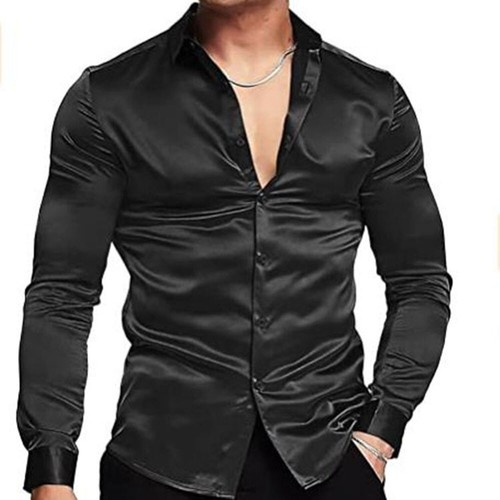 Camisa de vestir distinguida de seda satinada de manga larga para hombre para mujeres importantes · - Imagen 13 de 26