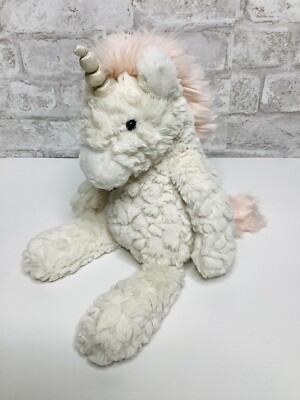 Mary Meyer Unicorn White 14  Fuzzy Pink Mane Tail Plush Stuffed Animal Lovey