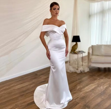Mermaid Wedding Dresses Off The Shoulder Bow Satin Bridal Dress Beach Women