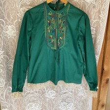 Vtg Union Made 1970's Union Made Embroidered Green Peasant Shirt Blouse Boho