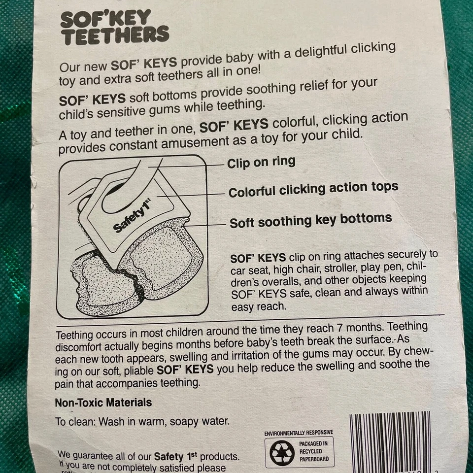 1988 Safety 1st Sof'Key Teethers - Soft Teether and Toy in One - Image 2 of 2