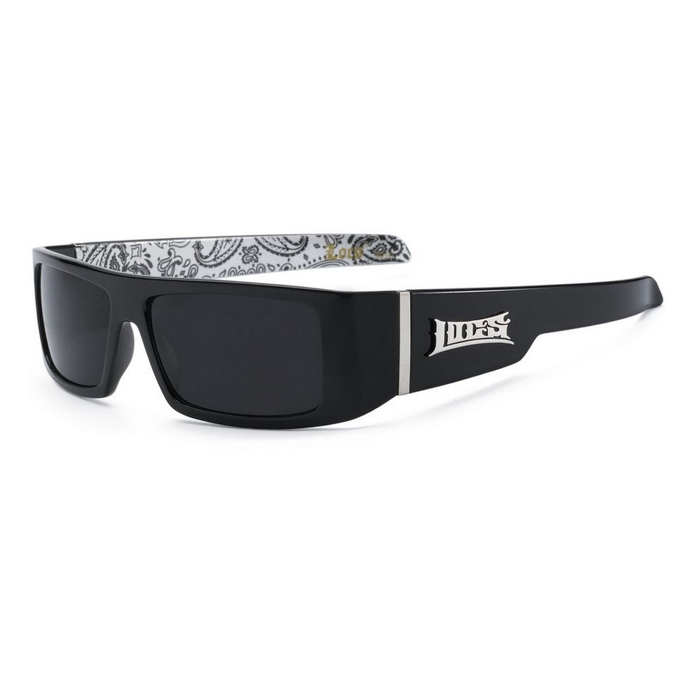 LOCS LC33 Motorcycle Biker Sunglasses | Black Frame With Skull Detail | 100% UV Protection | Men's Rectangular Style