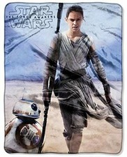 Star Wars Rey  BB-8 Silky Soft Plush Throw Blanket 40" x 50" US Seller