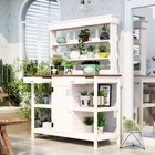 Wooden Potting Bench Outdoor - Farmhouse Workstation w/ 2 Drawers & Cabinet
