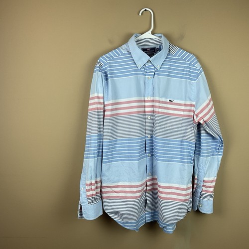 Vineyard Vines Slim Fit Tucker Shirt Mens L Blue Cotton Color Block L/S