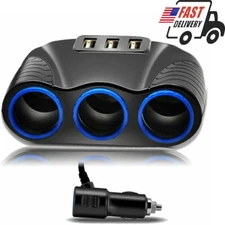 12V Power Adapter Plug, 3 Way USB Car Charger Cigarette Lighter Socket Splitter