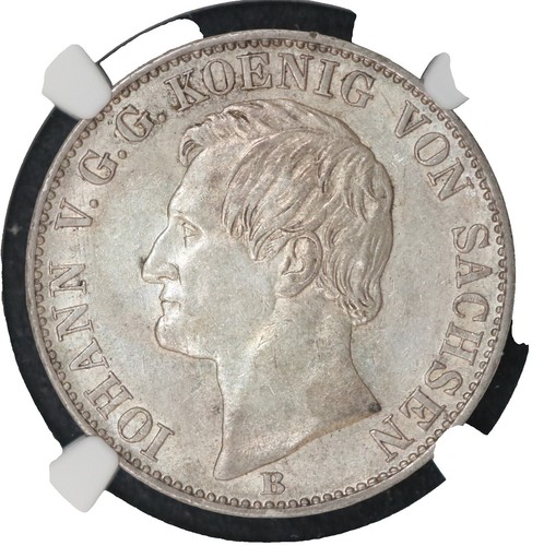 1860 B GERMANY SAXONY TALER Thaler NGC AU 58, Dr. Max Blaschegg