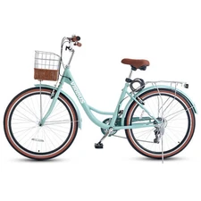VIRIBUS 7-Speed Beach Cruiser Bike 26" City Bicycle w Basket Comfort for Women